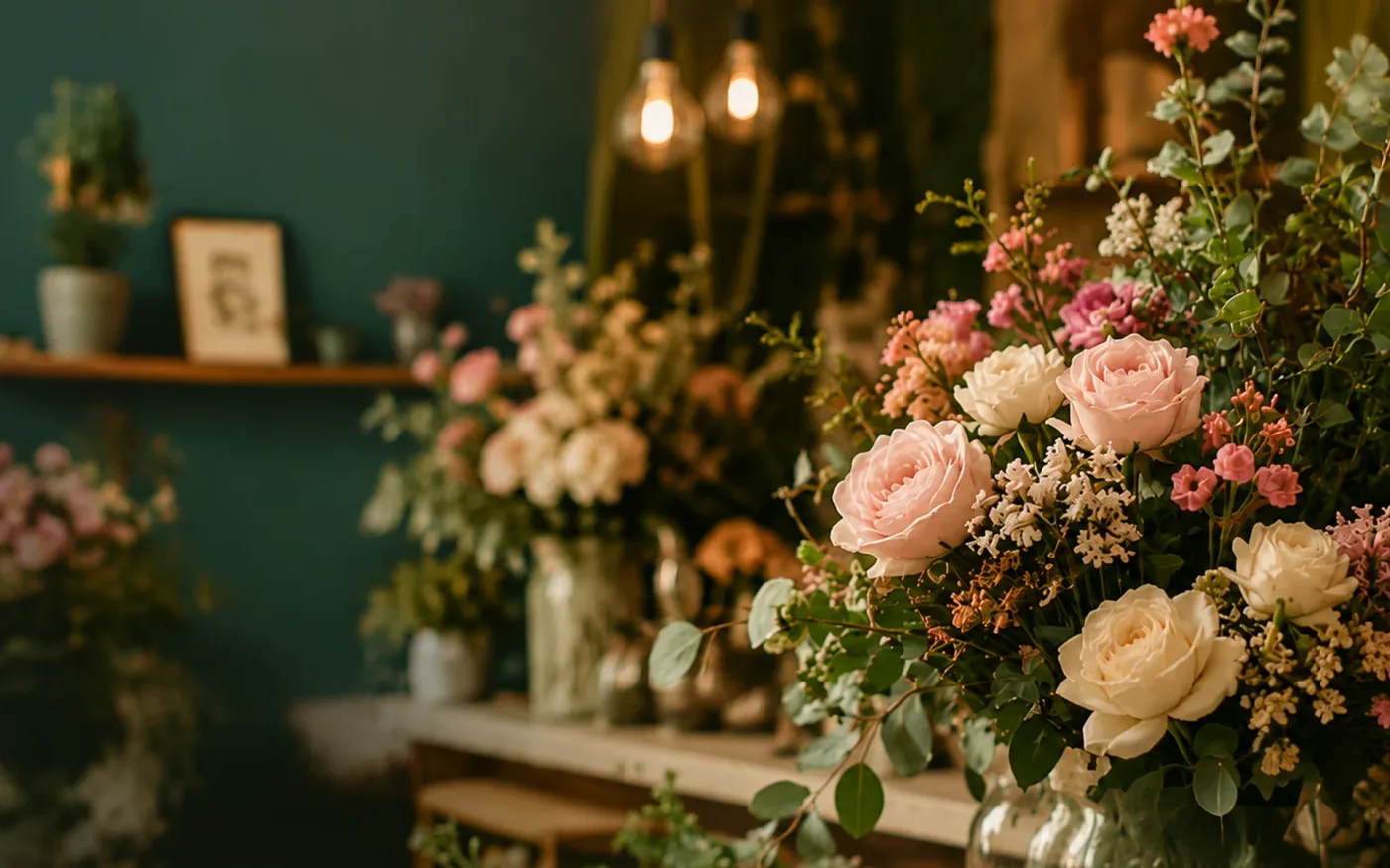 Verse bloemen in het atelier van een lokale bloemist